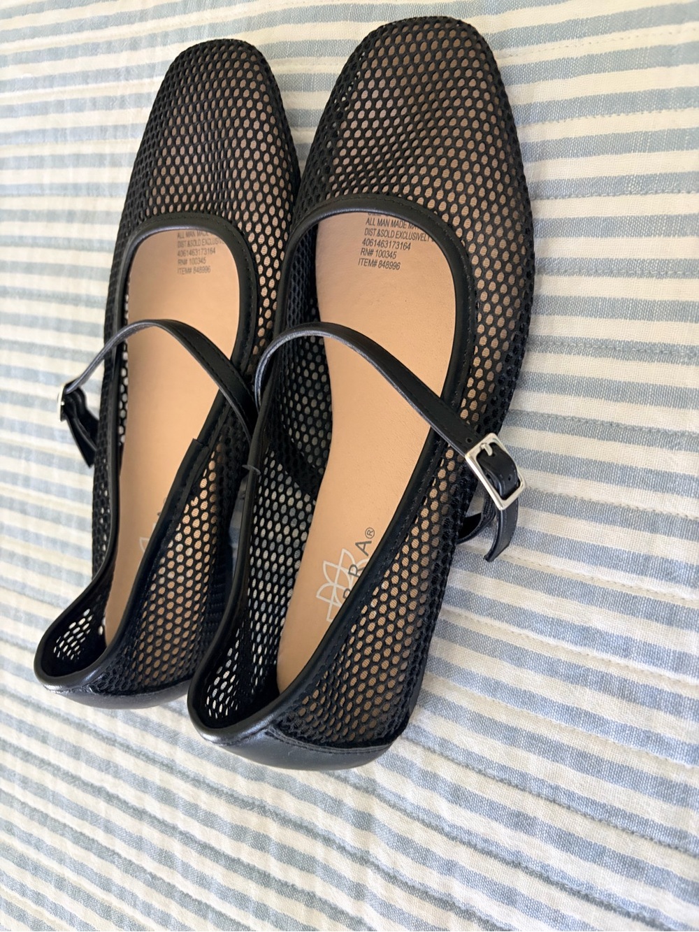 Serra Black Mesh Mary Jane Flats with Ankle Strap